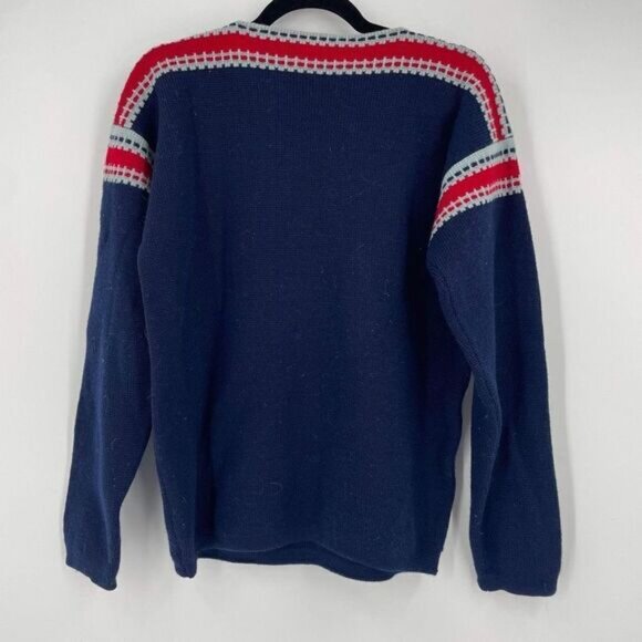 Vintage 60s Obermeyer Women's Wool Long Sleeve Pullover Sweater Navy Red Medium - Picture 2 of 6